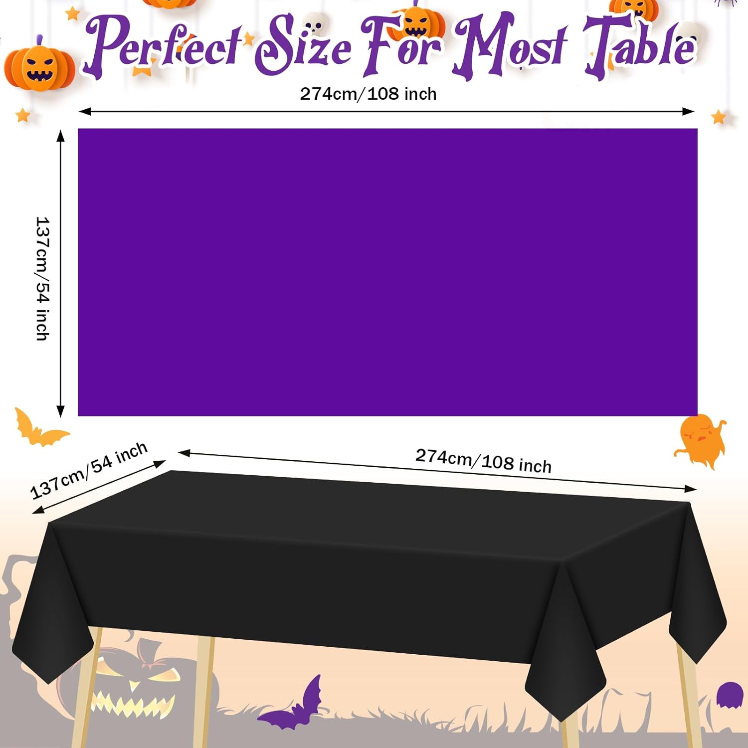 Mantel de plástico desechable de Halloween para mesas rectangulares, impermeable, para fiestas y decoraciones de Halloween, 54 x 108 pulgadas,
