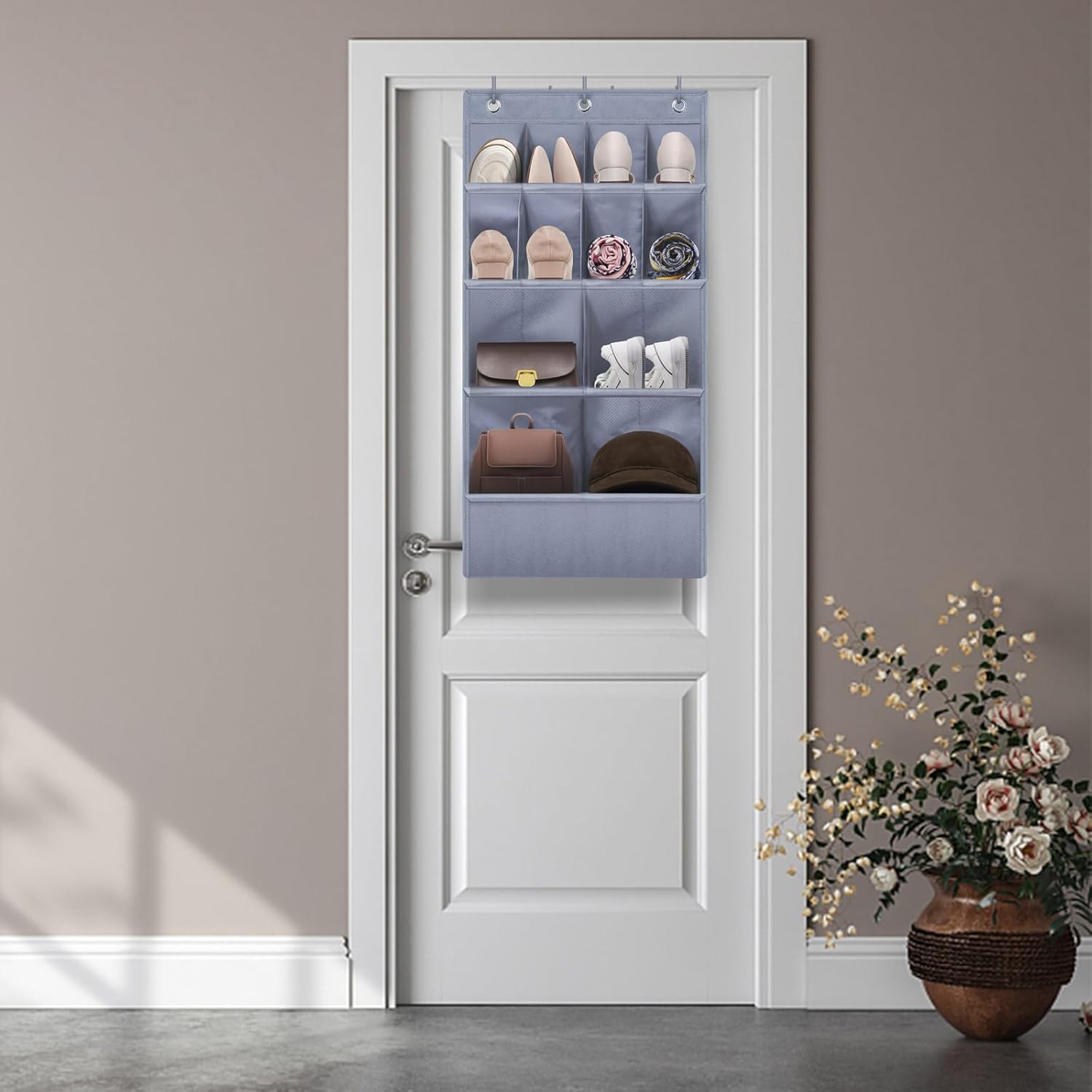 YOKMIVEM Organizador de zapatos sobre la puerta para armario, organizador de zapatos corto colgante con grandes bolsillos profundos, soporte para