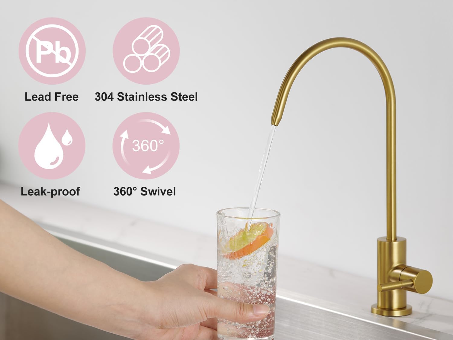 Tohlar Grifo de agua potable para fregadero de cocina, grifo de agua filtrada dorada, grifo de ósmosis inversa sin plomo, sistema de filtración de