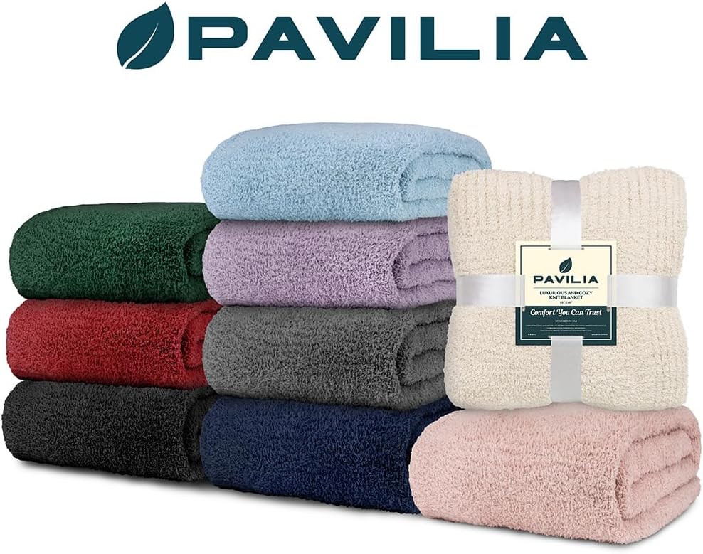PAVILIA Manta de punto de felpa para sofá, manta supersuave y esponjosa, manta ligera mullida para cama y sofá, manta tejida cálida y acogedora para