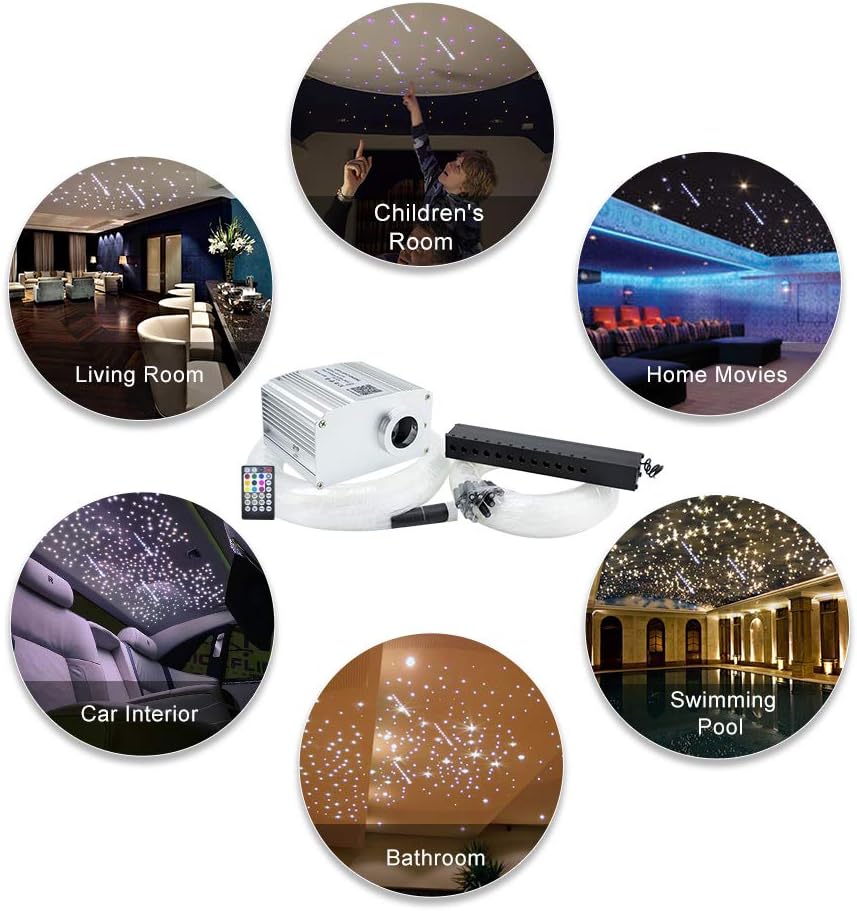 AKEPO – Kit de luz musical RGBW de 10 W, estrella fugaz, fibra óptica, controlada a través de aplicación, para el hogar y el automóvil, 460 unidades