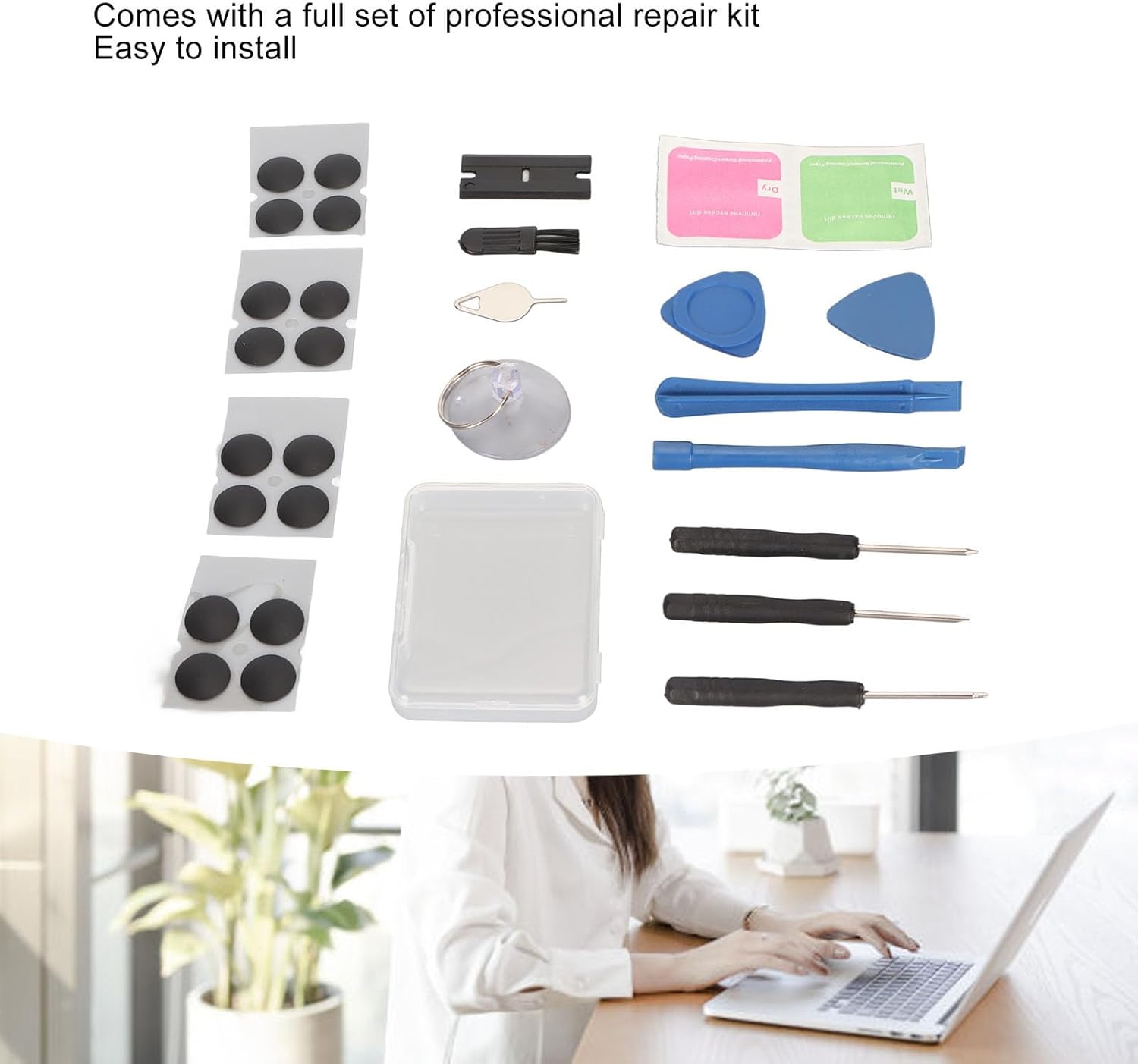 Diyeeni 16Pcs Laptop Feet, Non Slip Replacement Bottom Case Feet, with Professional Repair Tool Kit, Bottom Base Feet Foot Pad Compatible for