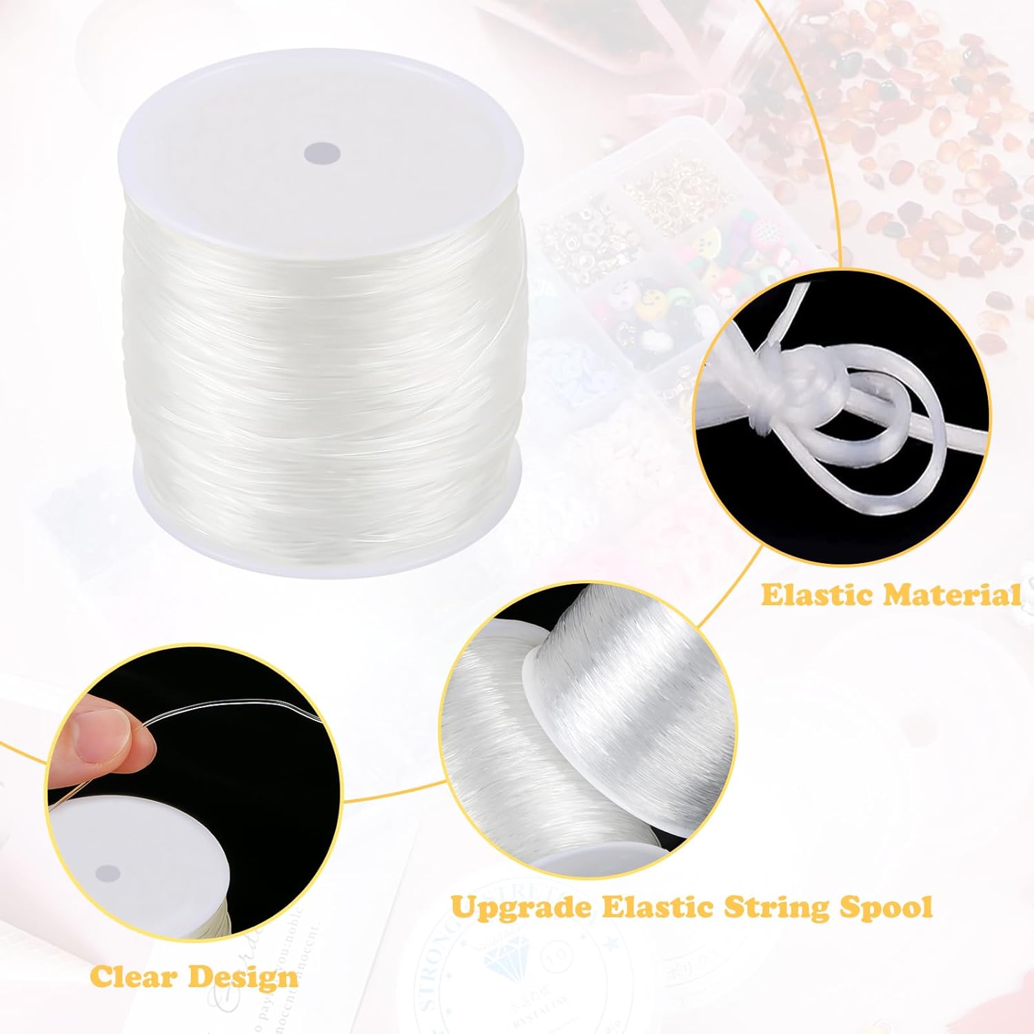 Paquete de 5 cuerdas elásticas de varios tamaños, cuerda elástica de cristal para pulseras, cuentas y fabricación de joyas, 0.020 in, 0.024 in,