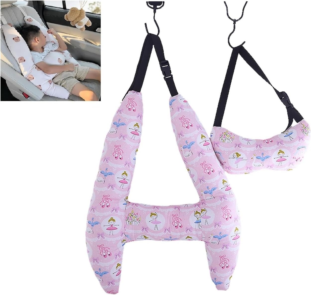 Forma de H – Soporte de cabeza para dormir de coche para niños, almohadas de viaje para asiento de automóvil, almohada de automóvil para niños,