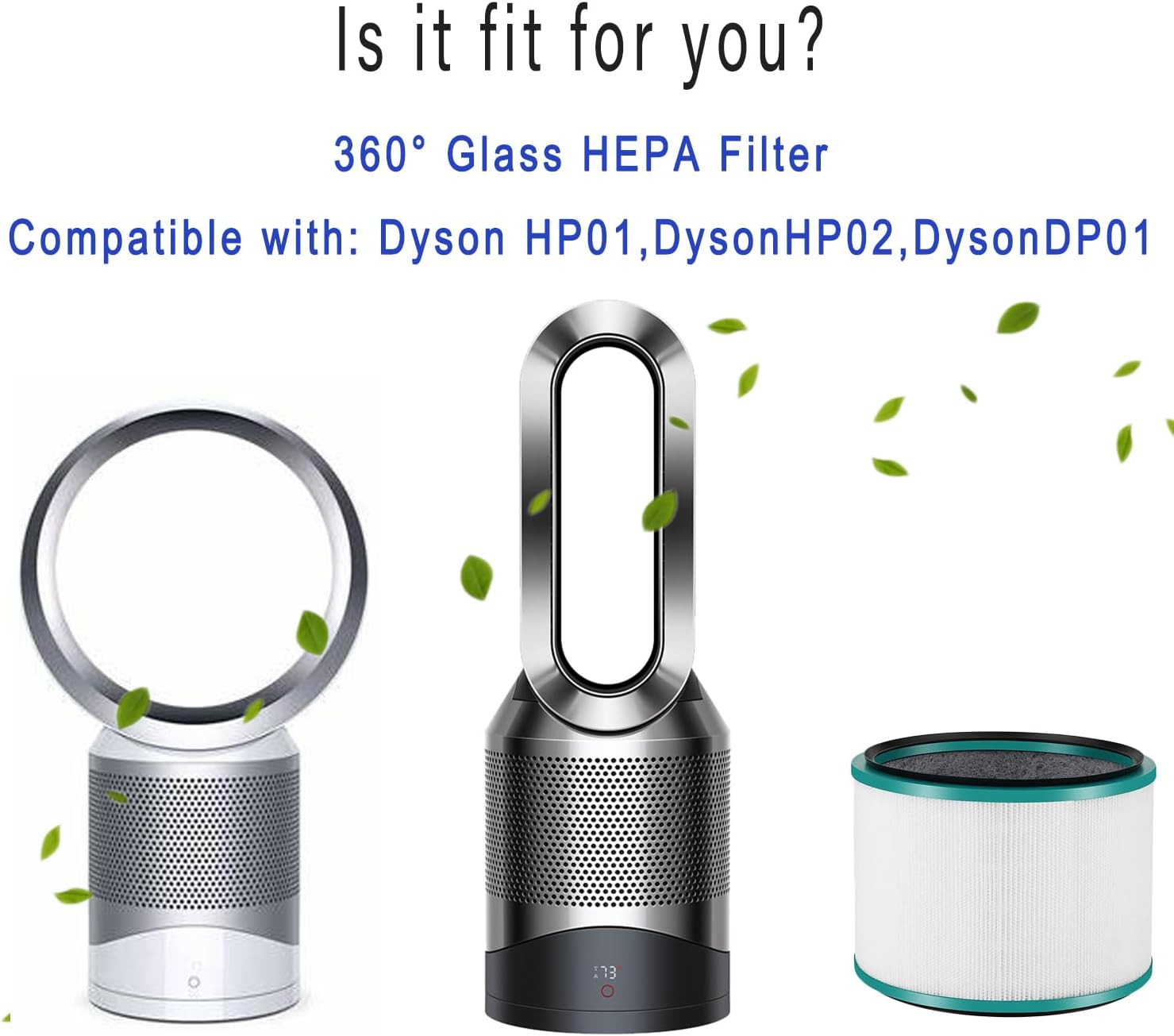 Paquete de 2 filtros HEPA HP01 HP02 de repuesto compatibles con purificador de aire Dyson HP01 HP02 DP01, filtro de vidrio H13 True HEPA de 360 para
