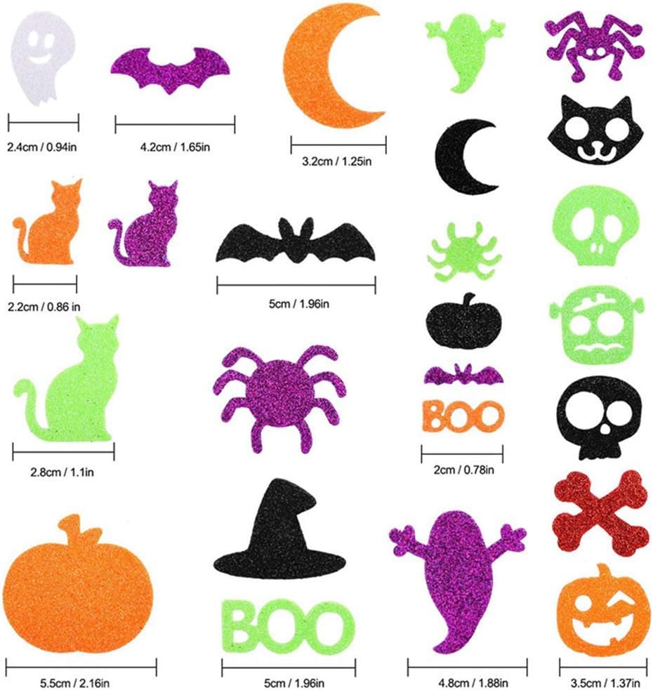 Calabaza de Halloween de espuma, 212 piezas de calcomanías de espuma de Halloween con purpurina, surtido de decoración de Halloween autoadhesiva