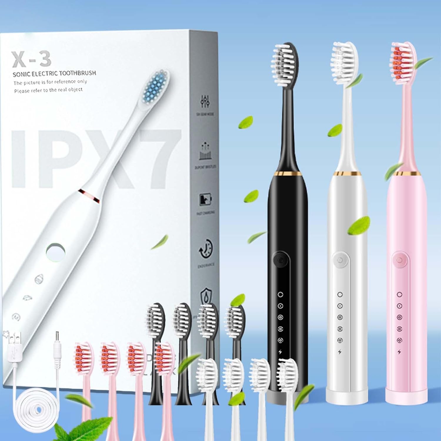 crgrtght Cepillo de dientes eléctrico, temporizador inteligente de 20 velocidades, cepillo de dientes eléctrico Ipx7, cepillo de dientes eléctrico