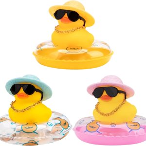wonuu Adornos de pato de goma para automóvil, 3 unidades, diseño de pato amarillo, decoración de tablero de automóvil, con mini sombrero, anillo de wonuu Adornos de pato de goma para automóvil, 3 unidades, diseño de pato amarillo, decoración de tablero de automóvil, con mini sombrero, anillo de