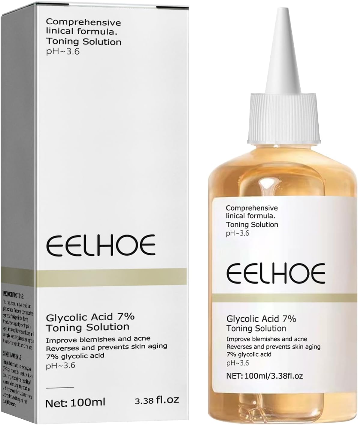 Solución de rejuvenecimiento tonificante de ácido glicólico de 3.4 fl oz, exfoliación facial de poros de ácido glicólico al 7 %, rejuvenece tu piel,