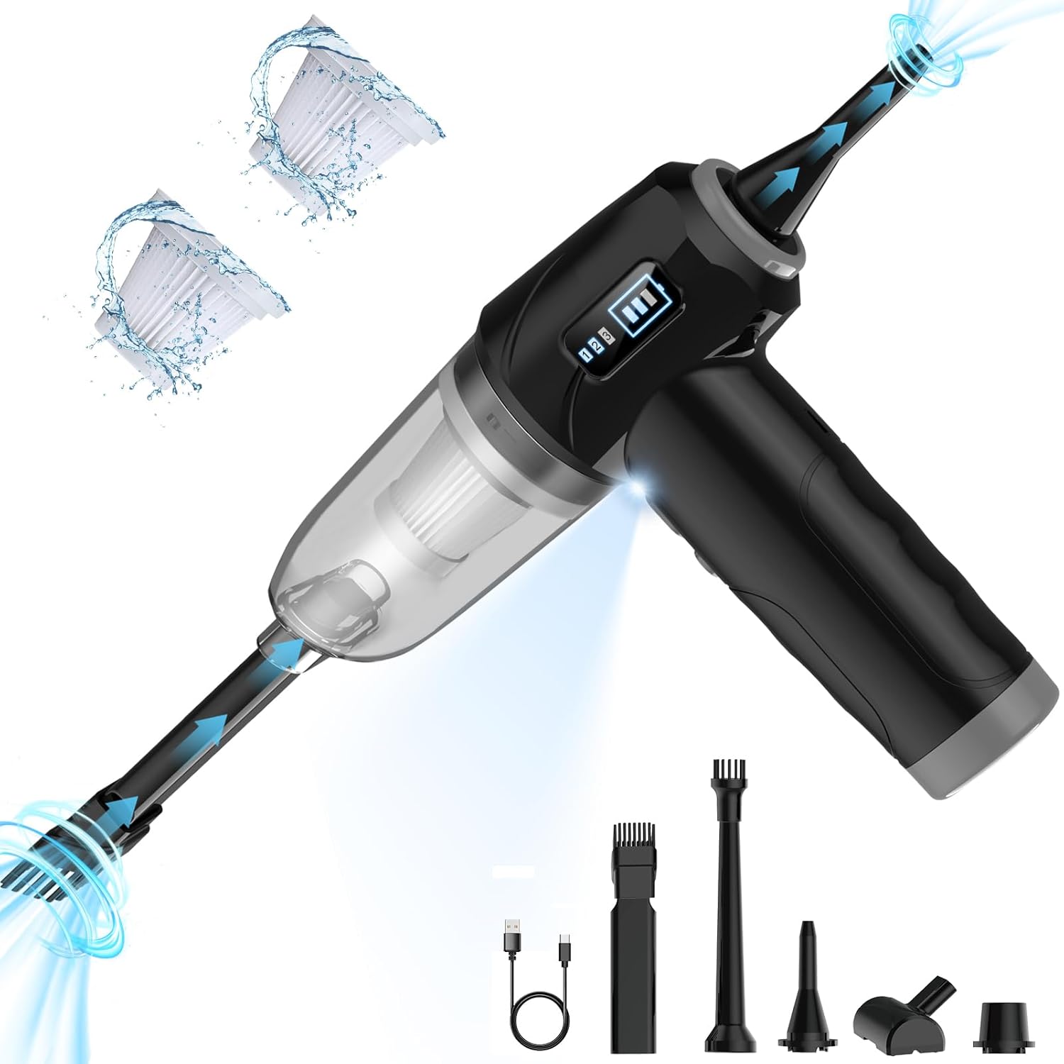 Aspiradora inalámbrica de mano para automóvil, recargable, 15000 PA, aspiradora inalámbrica de succión fuerte de alta potencia, 3 en 1, soplador de