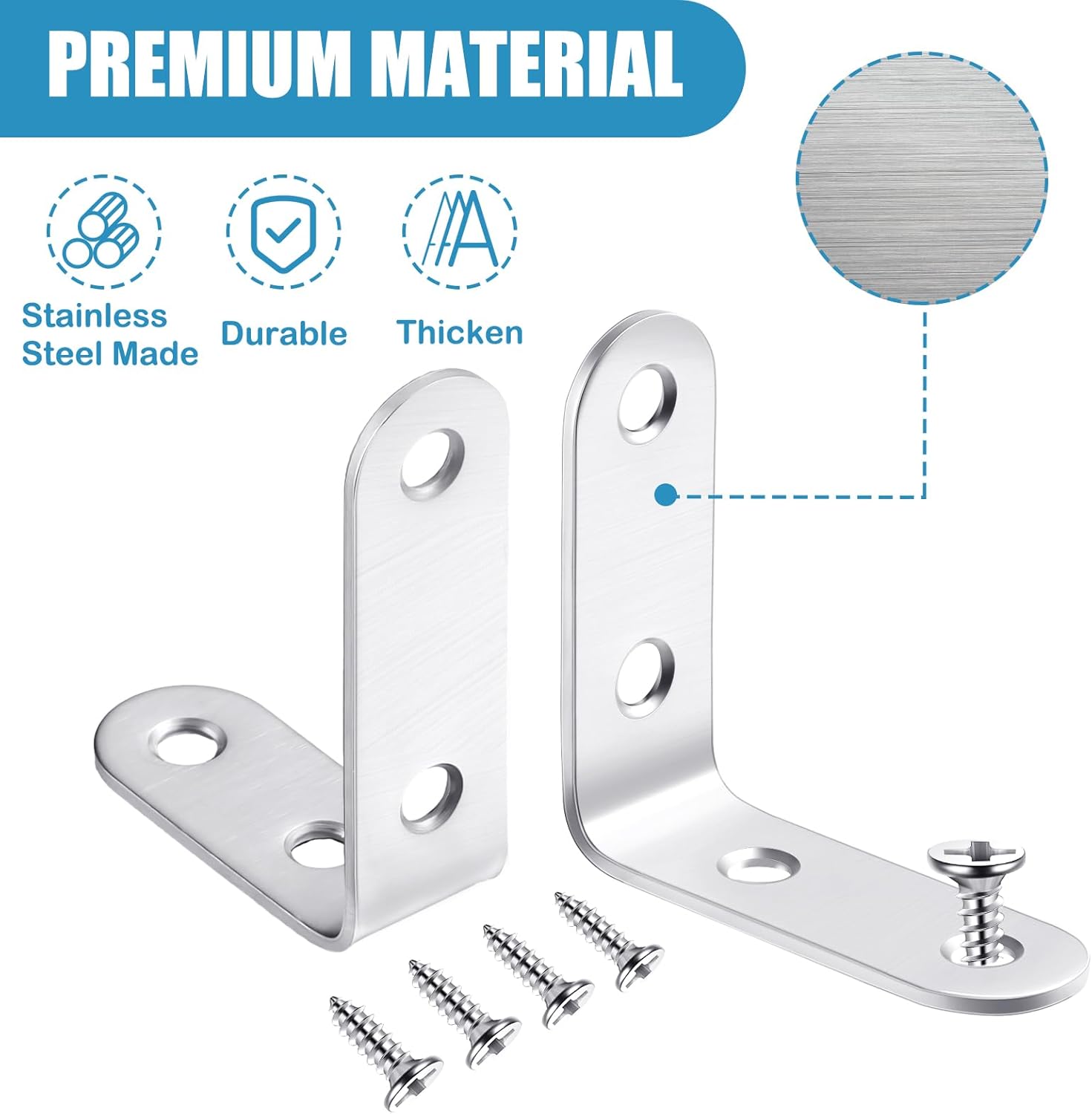 100 soportes en forma de L de acero inoxidable de 90 grados, soporte de ángulo recto resistente para muebles de madera, silla, cajón, gabinete con