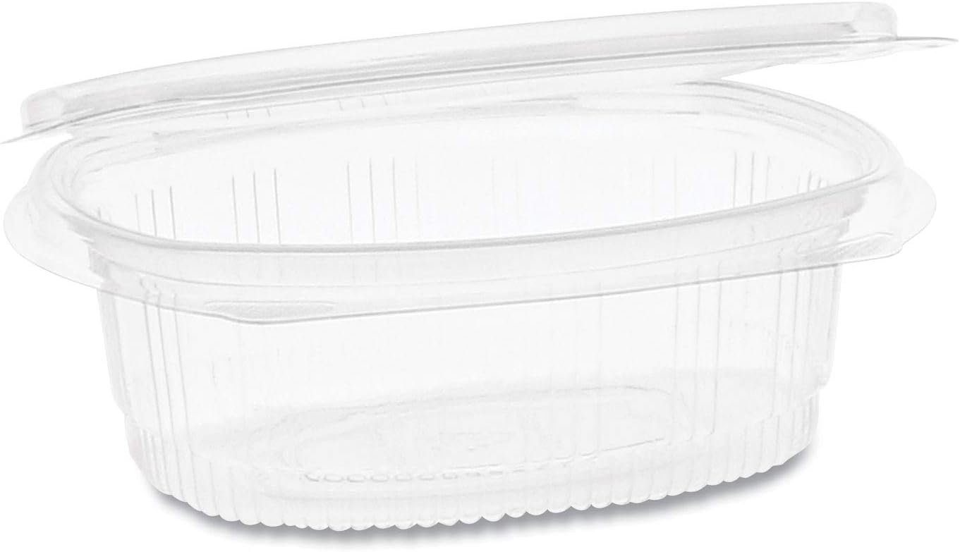 Pactiv Evergreen EarthChoice Contenedor con bisagras de PET reciclado, 8 onzas, 4.92 x 5.87 x 1.32, transparente, plástico, 200caja