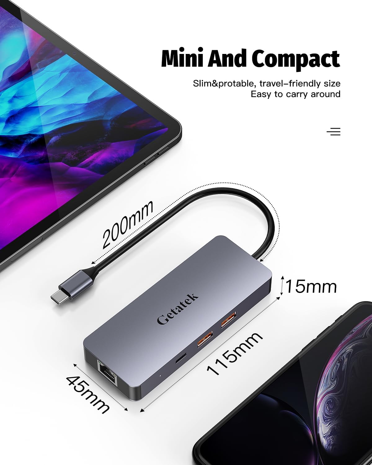 Hub Ethernet USB C, adaptador multipuerto USB C 6 en 1 con HDMI 4K 60HZ, puertos USB C de 10 Gbps y 2 A de datos, carga PD de 100 W, RJ45, apto para