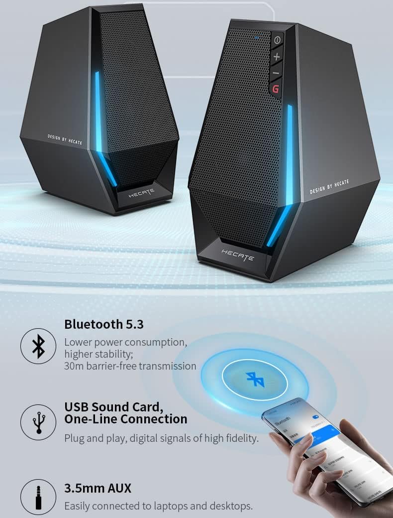 Edifier Altavoces de computadora G1500, altavoces Hecate para juegos con RGB, Bluetooth 5.3, entrada USB, entrada auxiliar de 0.138 in, color negro