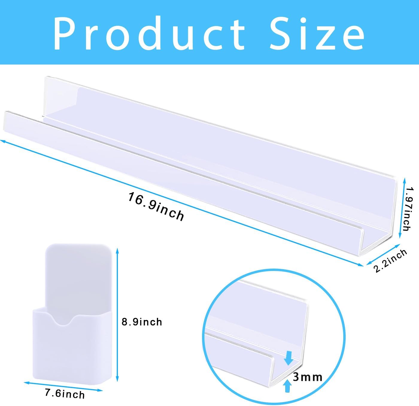 Estantería magnética para libros, paquete de 2 estantes magnéticos para pizarra blanca, estantes flotantes acrílicos magnéticos reutilizables con un