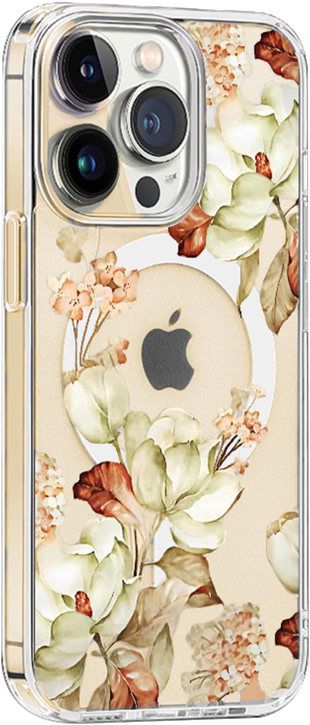Funda Magsafe para iPhone 1212 Pro, diseño floral delgado lindo a prueba de golpes duro PC+TPU parachoques flor mujeres cubierta magnética