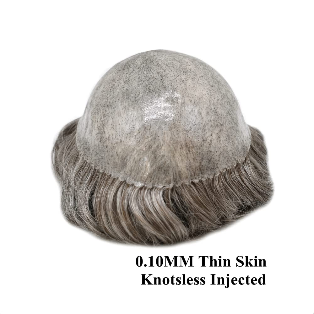 Toupee para hombre, Protesis Capilar para hombre, sistema de reemplazo de cabello humano natural inyectado piel de polietileno completo para hombre,