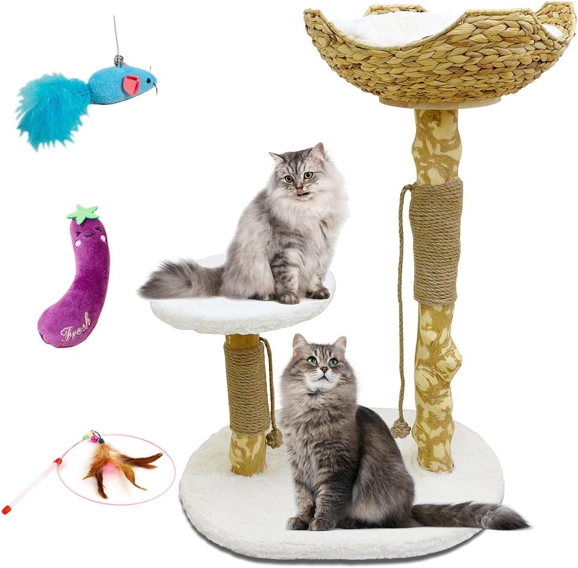 Árbol para gatos y juguetes para gatos, torre moderna de árbol para gatos de interior, torre de madera de rama real, poste rascador para gatos,