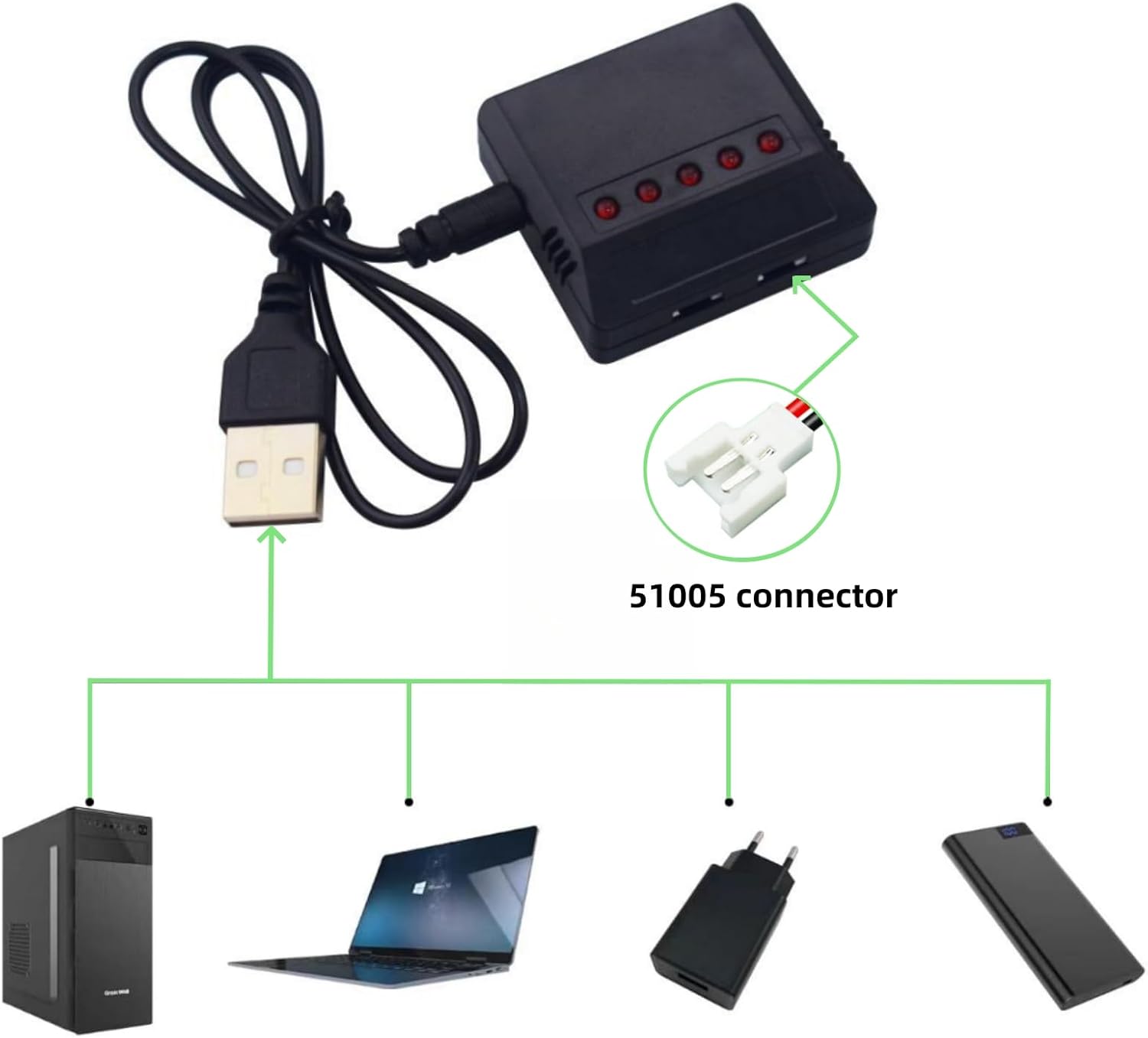 Batería de litio de alta tasa de 5 piezas de 3.7 V 400 mAh con cargador 5 en 1 para Hubsan H107C H107L SYMA Q11 X11C HS170C F180C TOZO Q2020 E016H