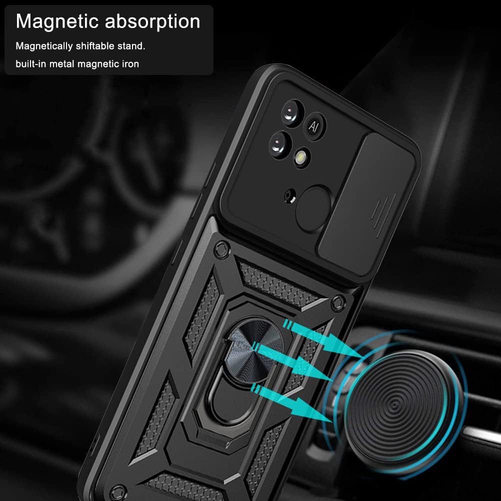 Ysnzaq Funda resistente a prueba de golpes de grado militar para Xiaomi Poco C40Redmi 10 Power 6.71 “, protección de lente de ventana deslizante con