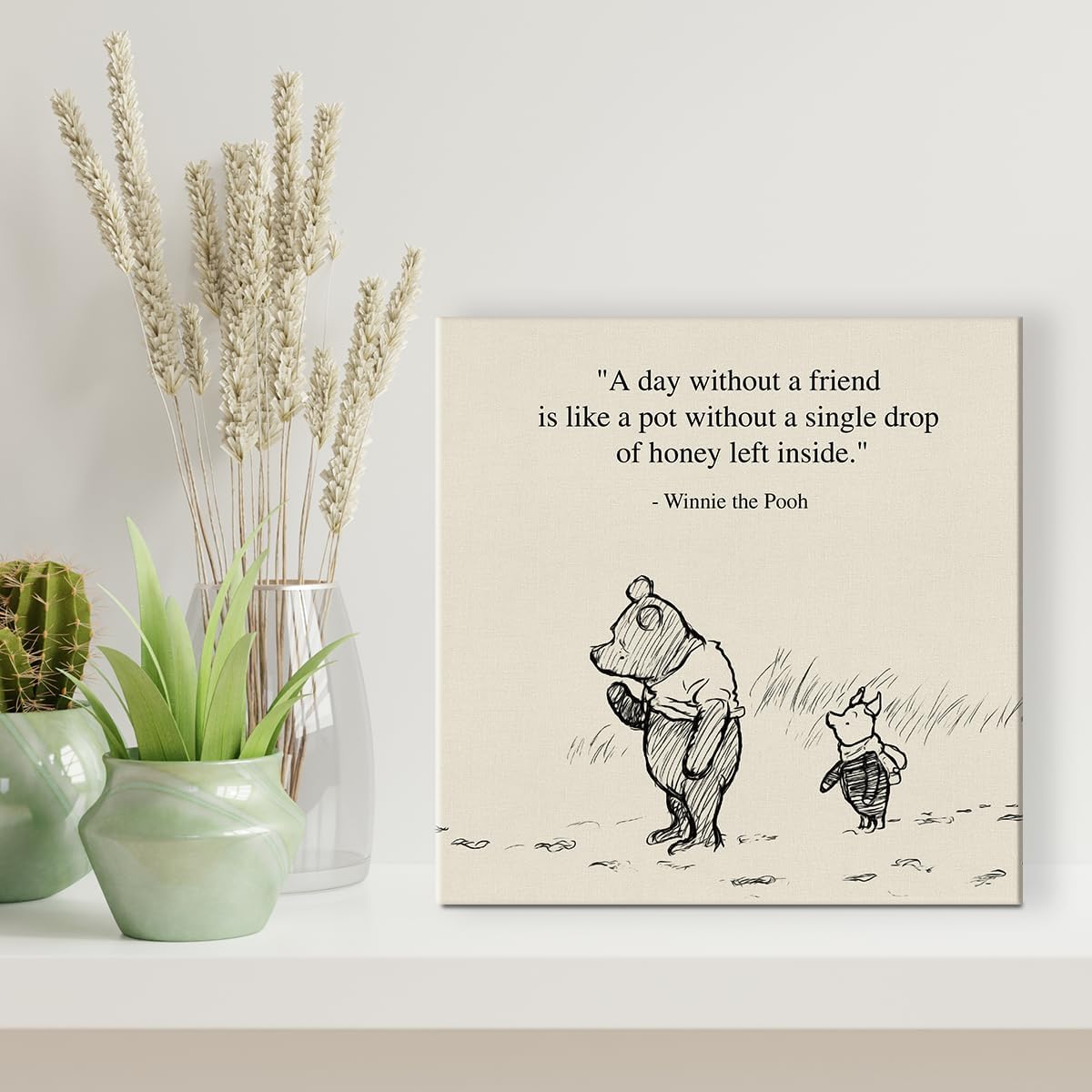 Arte de pared clásico con cita de Winnie the Pooh, retro, un día sin un amigo, refranes, lienzo con texto en inglés, cuadro de la amistad, cartel