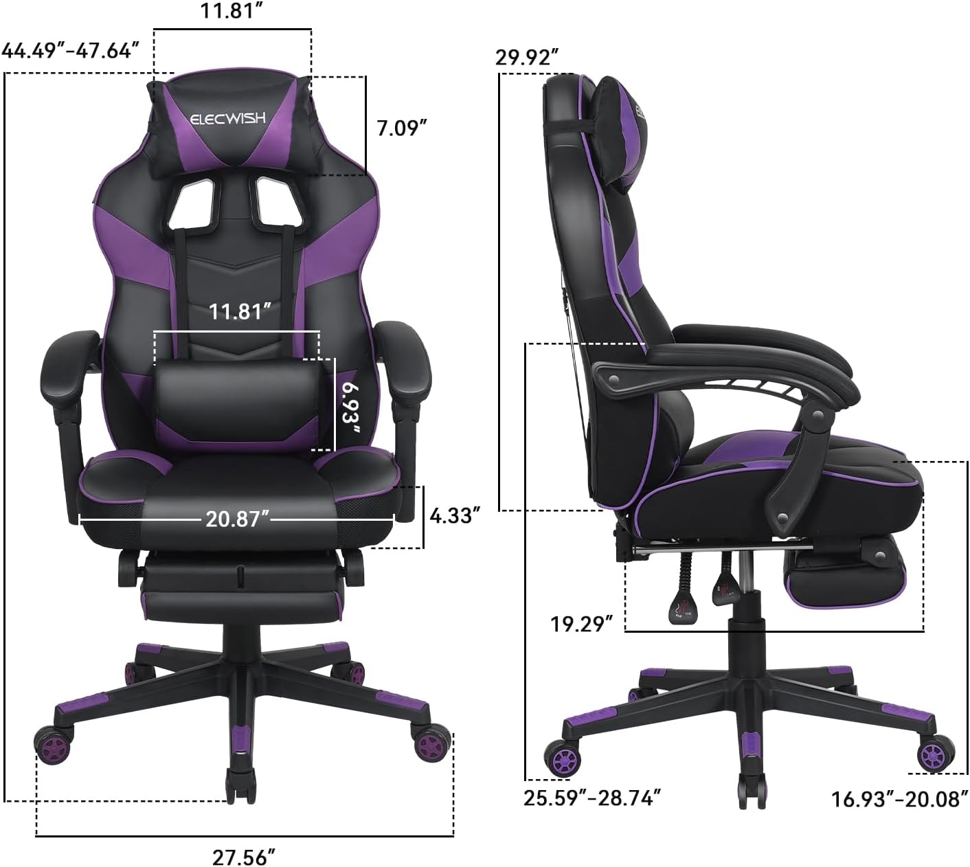 ELECWISH Silla de juegos de computadora con reposapiés, silla de jugador de respaldo alto, tamaño grande, ergonómica, ajustable, giratoria,