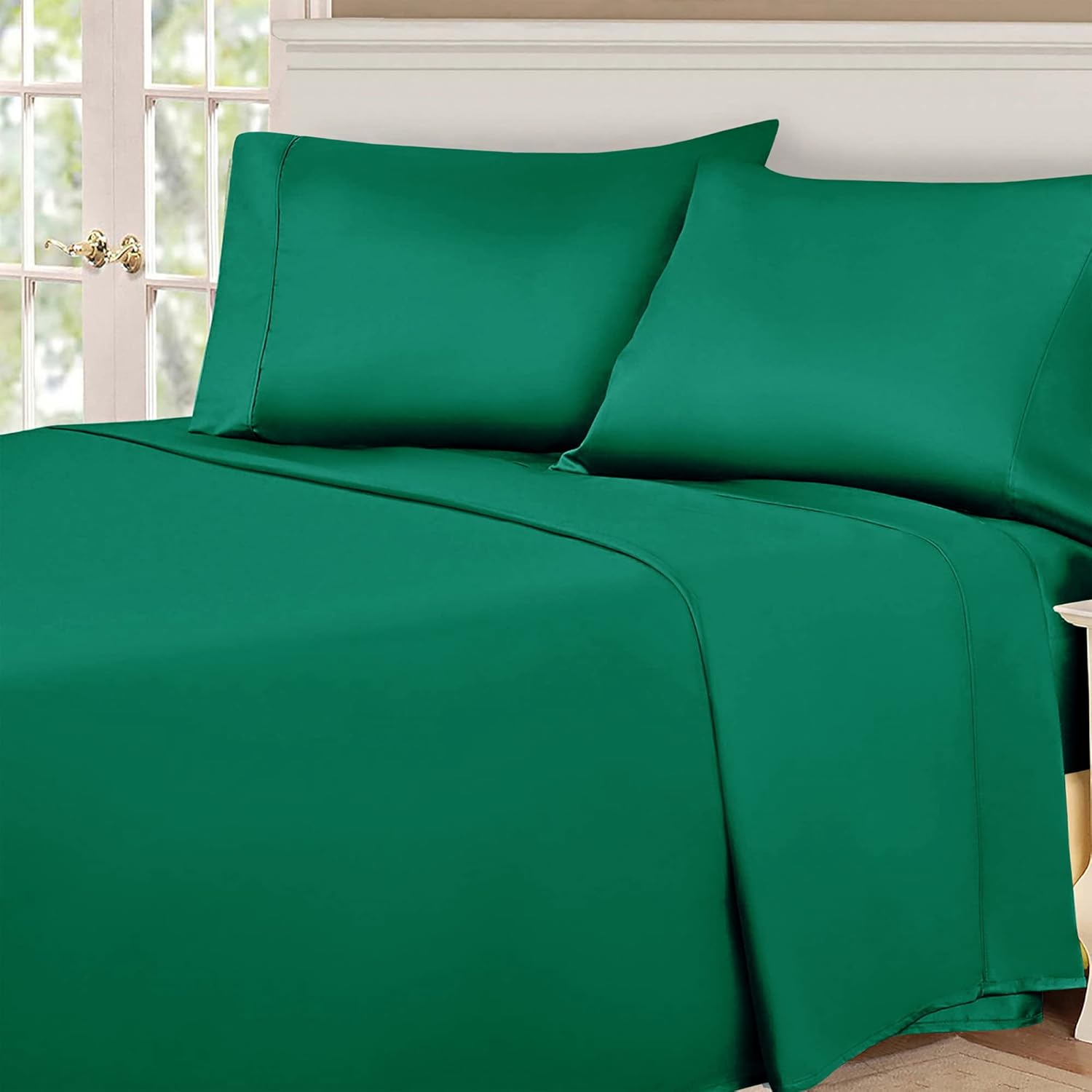 Superior Juego de sábanas de 100% algodón egipcio de 530 hilos, tamaño King, color verde