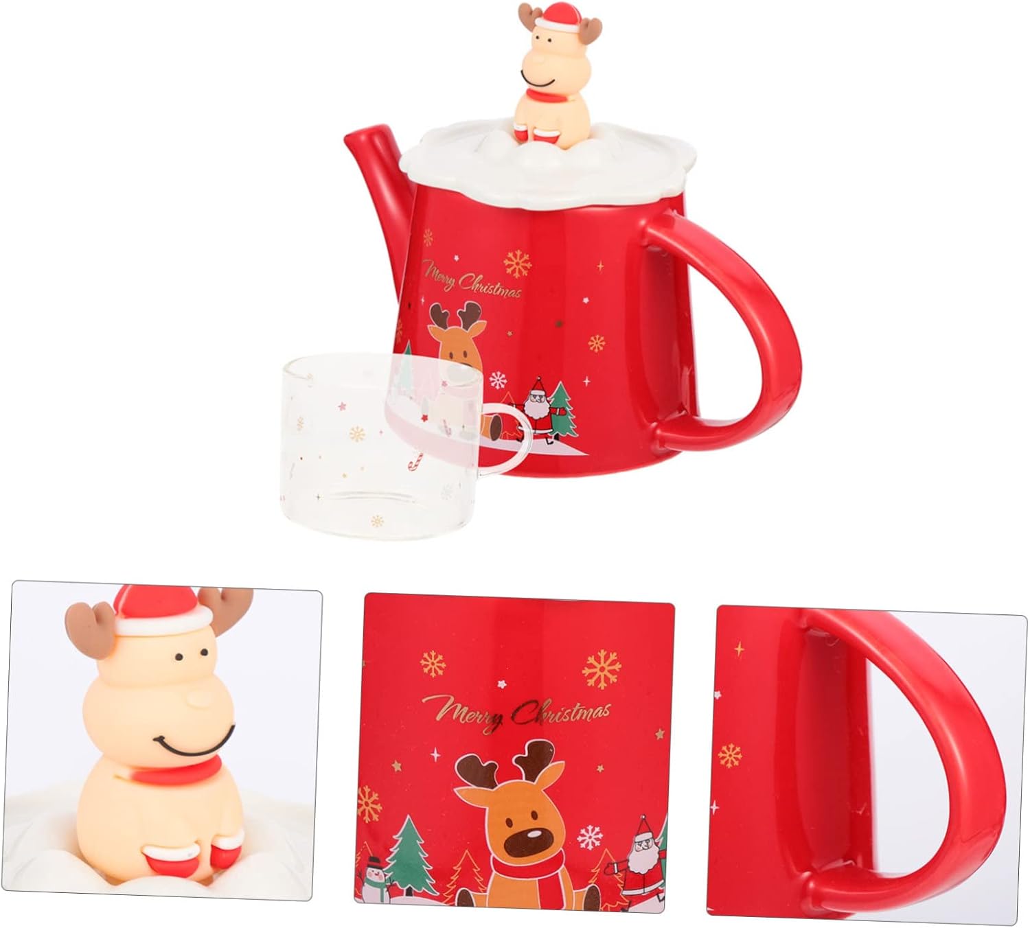 1 juego de tetera de cerámica de Navidad teteras de Navidad tetera de Navidad tarro de galletas de Navidad tazas de café tazas de té con tapa hoja