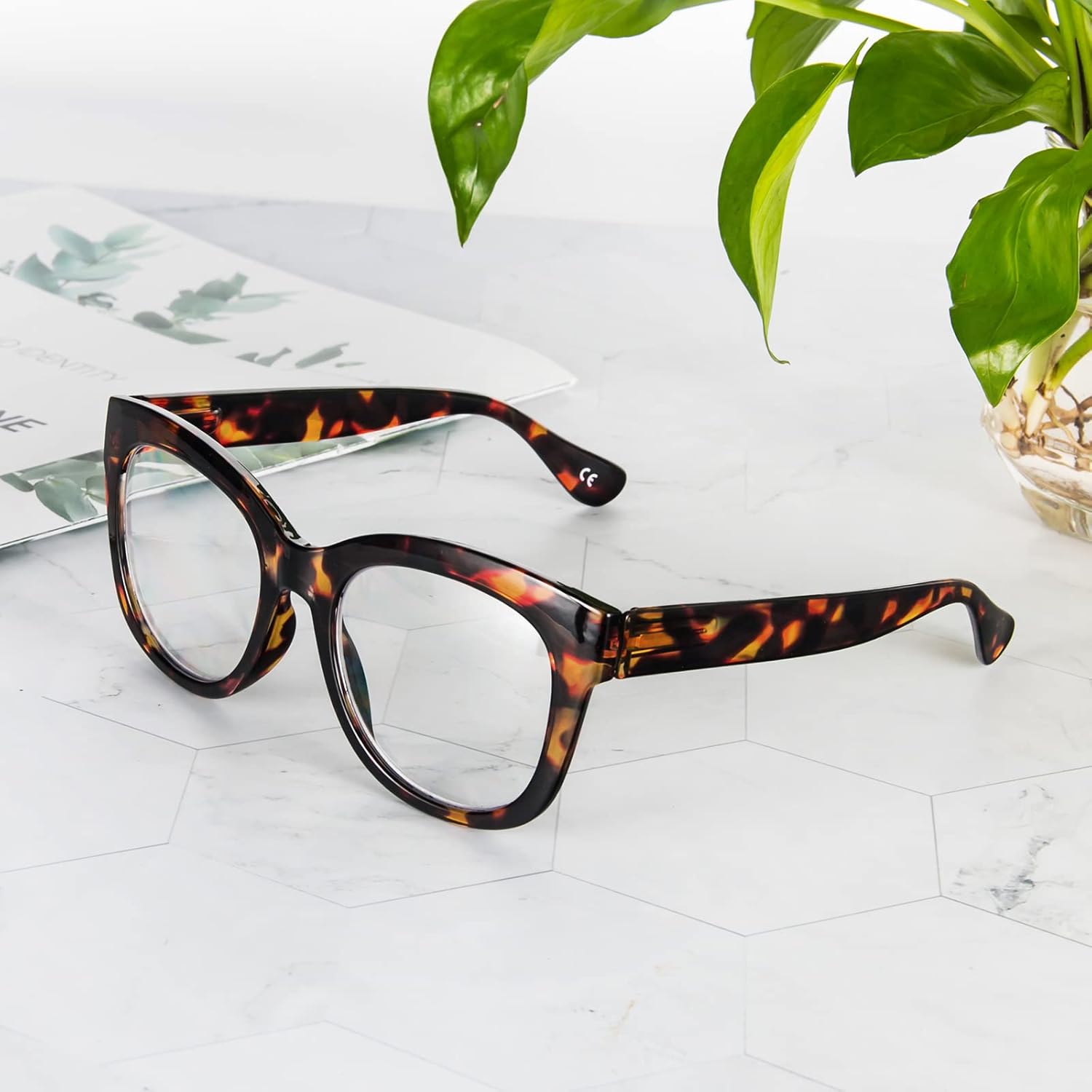 PRTCSLWD – Lentes de lectura de gran tamaño para mujer, paquete de 4 lectores de computadora con bloqueo de luz azul retro con bisagra de resorte