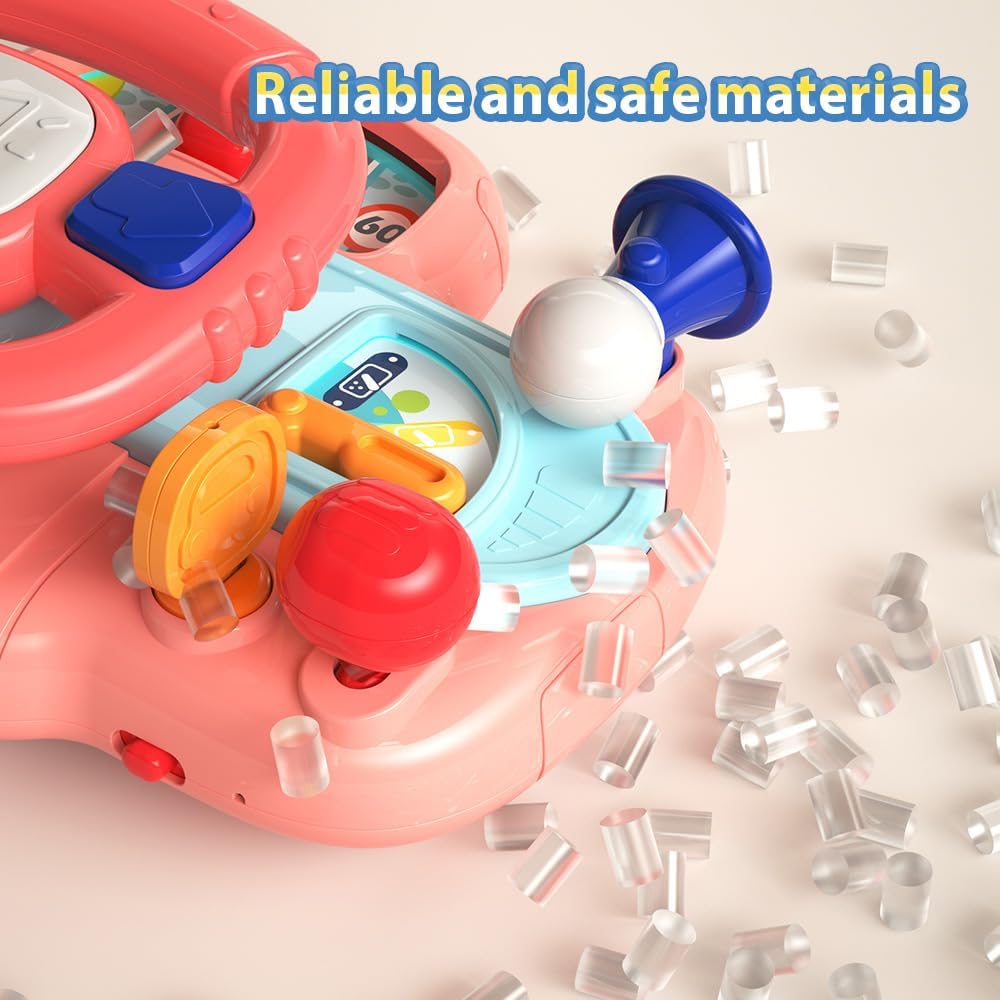 huanger Juguetes de asiento de automóvil para bebé para asiento de automóvil, juguete de centro de juegos, volante con luces musicales, juguete de