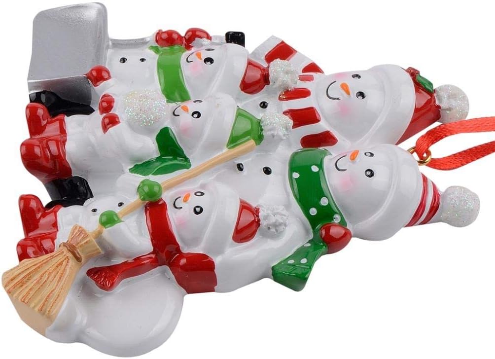 Adorno navideño personalizado para familia de 5 personas con pala, muñeco de nieve de familia de cinco, decoración de árbol de Navidad de