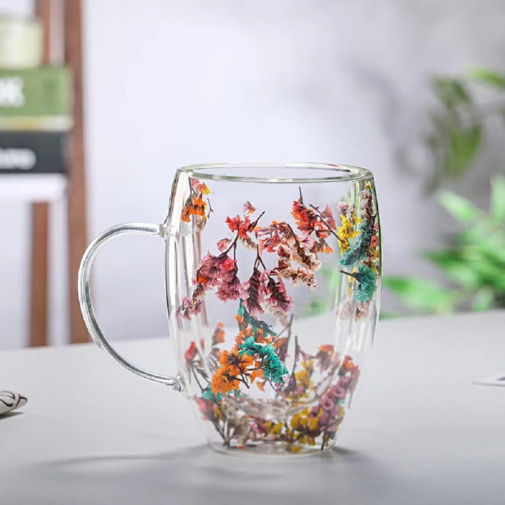 Tazas de café de vidrio de doble pared de 10 onzas con asa, tazas de té, vasos de bebidas, taza de té, taza de leche, un derroche de color, novedosa