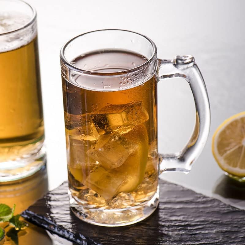 Juego de tazas de cerveza pesadas, tazas de vidrio de 16 onzas con asa, vasos de cerveza para congelador, vasos de cerveza de 16.9 fl oz, jarra