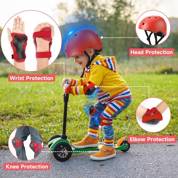 Casco de bicicleta para niños, casco deportivo para niños, conjunto de equipo de protección para niños y niñas, casco de ciclismo con rodilleras,