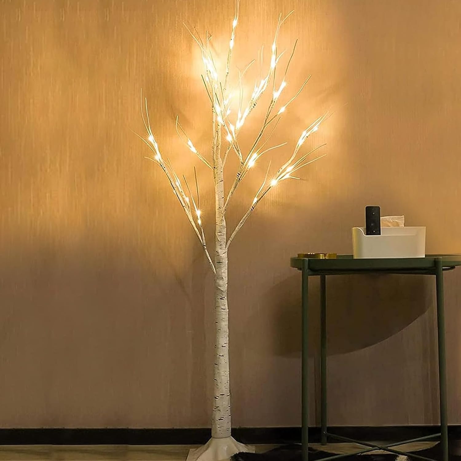 Paquete de 1 árbol de abedul iluminado de 4 pies (tamaño más alto y de pie en el suelo), árbol de Navidad de abedul para interiores y exteriores, 96