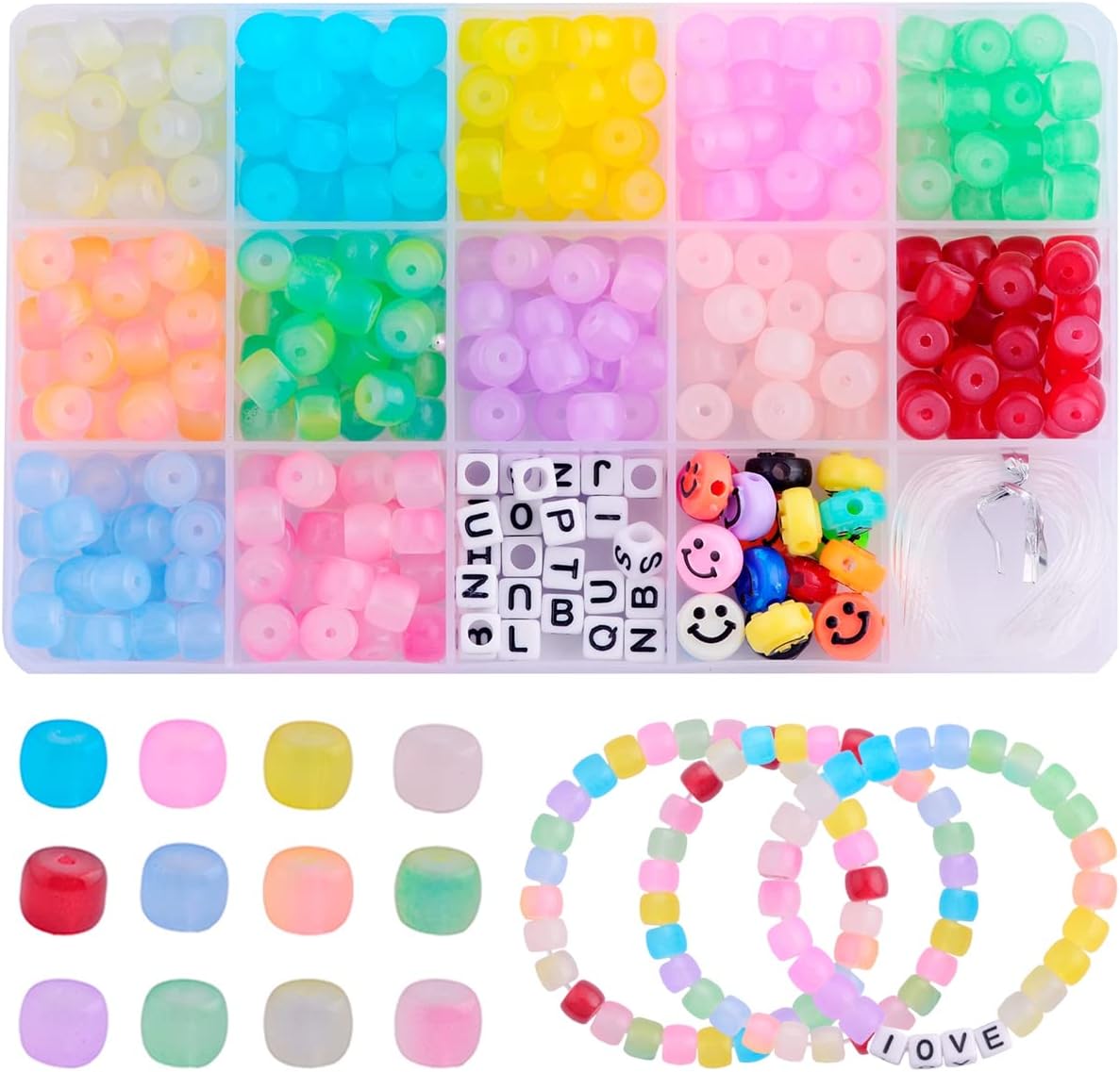 Cuentas de vidrio para pulseras, kit de fabricación de joyas, 288 piezas de 0.236 x 0.315 pulgadas (0.236 x 0.315 in), surtido a granel,