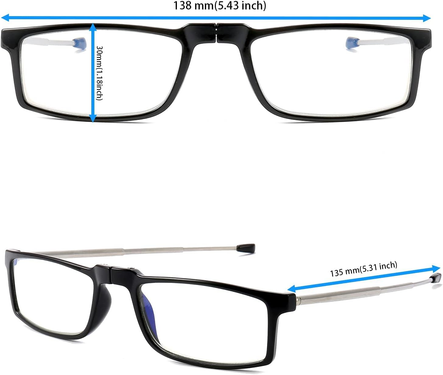 GOOSEN Gafas de lectura para mujeres y hombres, bolsas de llavero, lectores plegables compactos, lentes transparentes, lentes de luz azul, bisagra