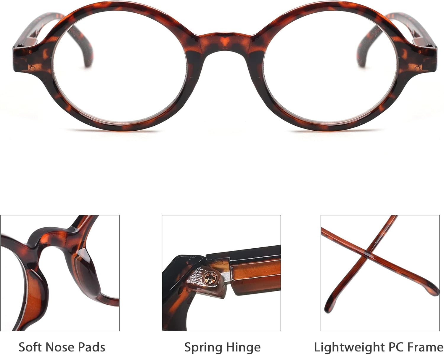JM Juego de 4 lentes de lectura redondos retro con bisagra de resorte para hombres y mujeres, gafas para lectura, paquete de 4, mezcla +1.0