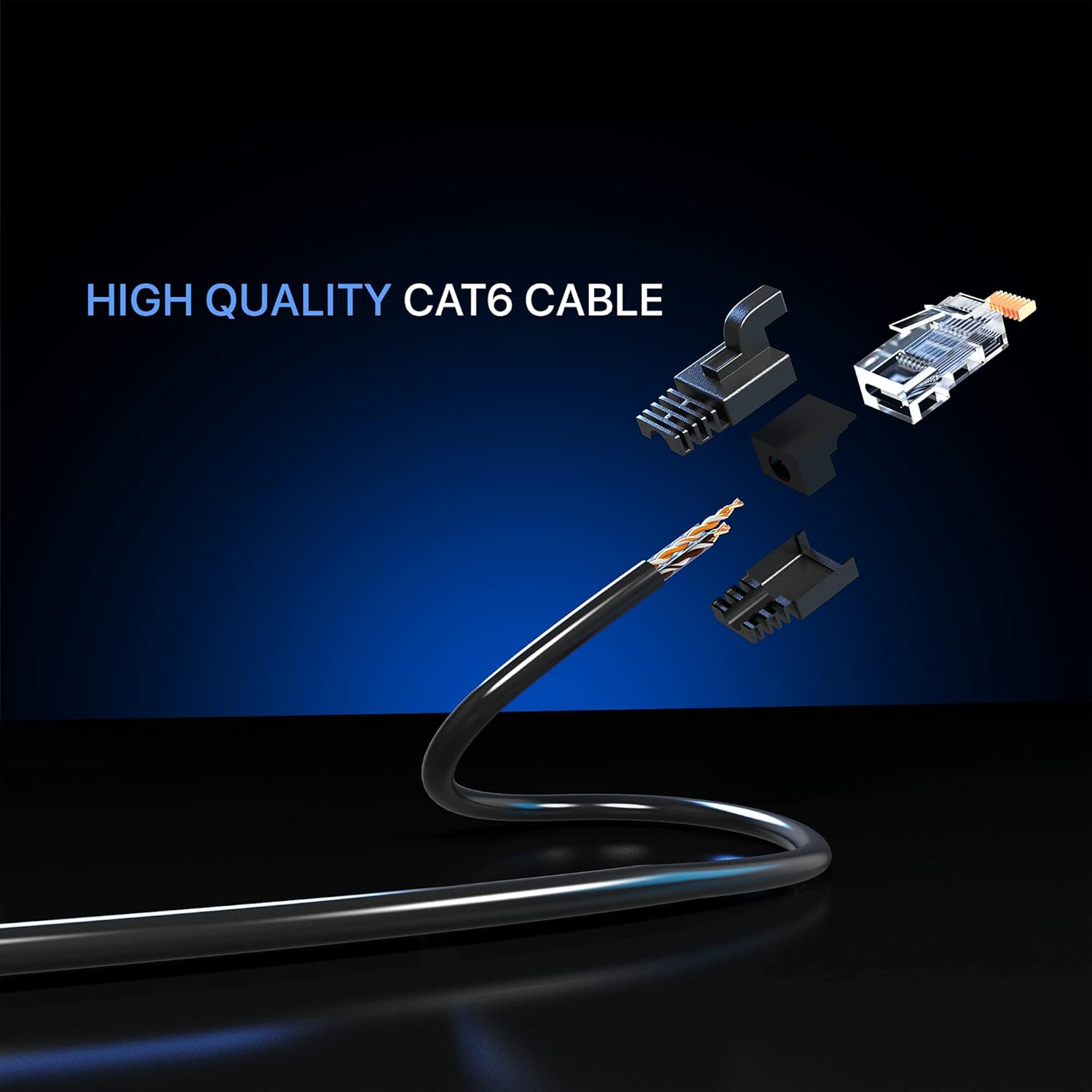 Maximm Cat 6 Ethernet Cable 100 ft – High-Speed LAN Cable, Internet Cable, Patch Cable, and Network Cable – UTP, 10Gbps, 550MHz Ethernet Cord – Black
