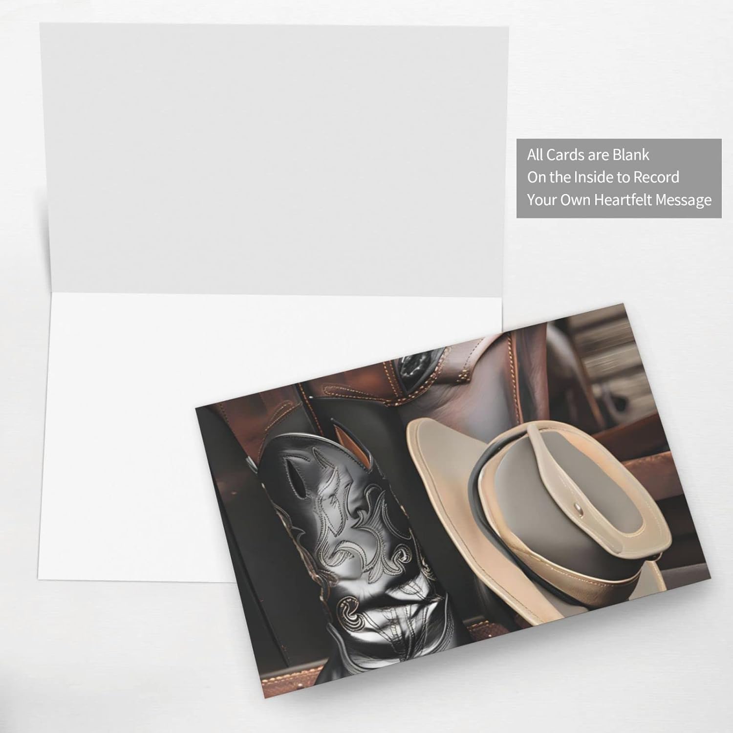 Cowboy Black Hat Western Boots – Tarjeta de felicitación de vacaciones, tarjeta de aliento para seres queridos o seres queridos, interior en blanco