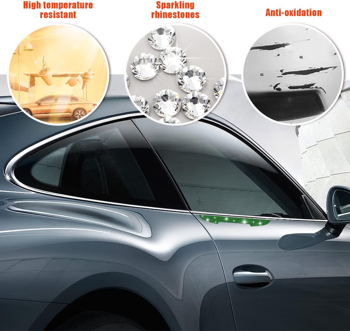 Ziciner 4 protectores brillantes para manija de puerta de automóvil, con diamantes de imitación antiarañazos, adhesivos para manijas de puerta de