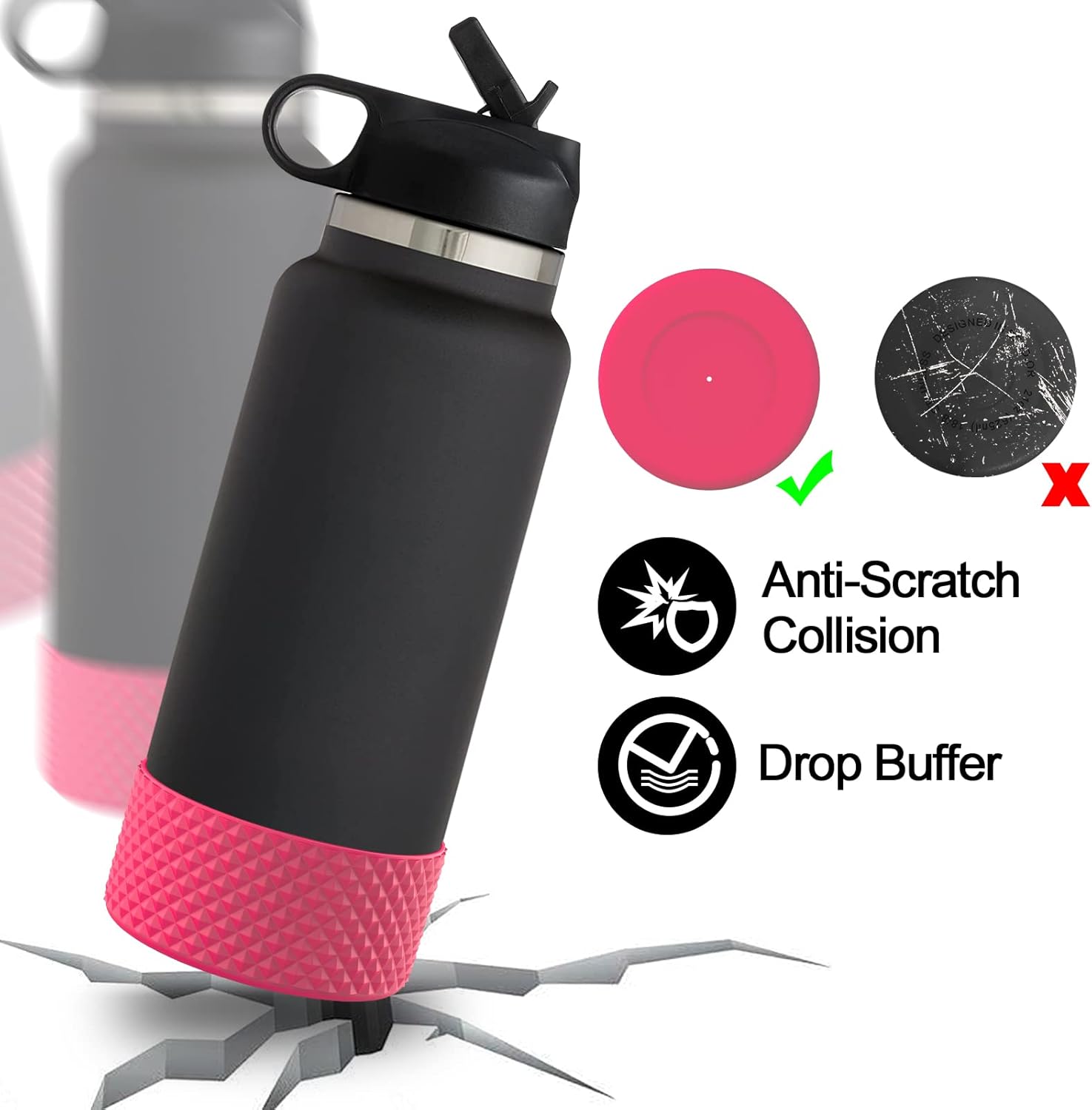 WUQID Bota para botella de agua, bota de silicona de diamante compatible con vaso Stanleyy de 20 a 40 onzas y botella Hydroo Flask de 12 a 24 onzas,
