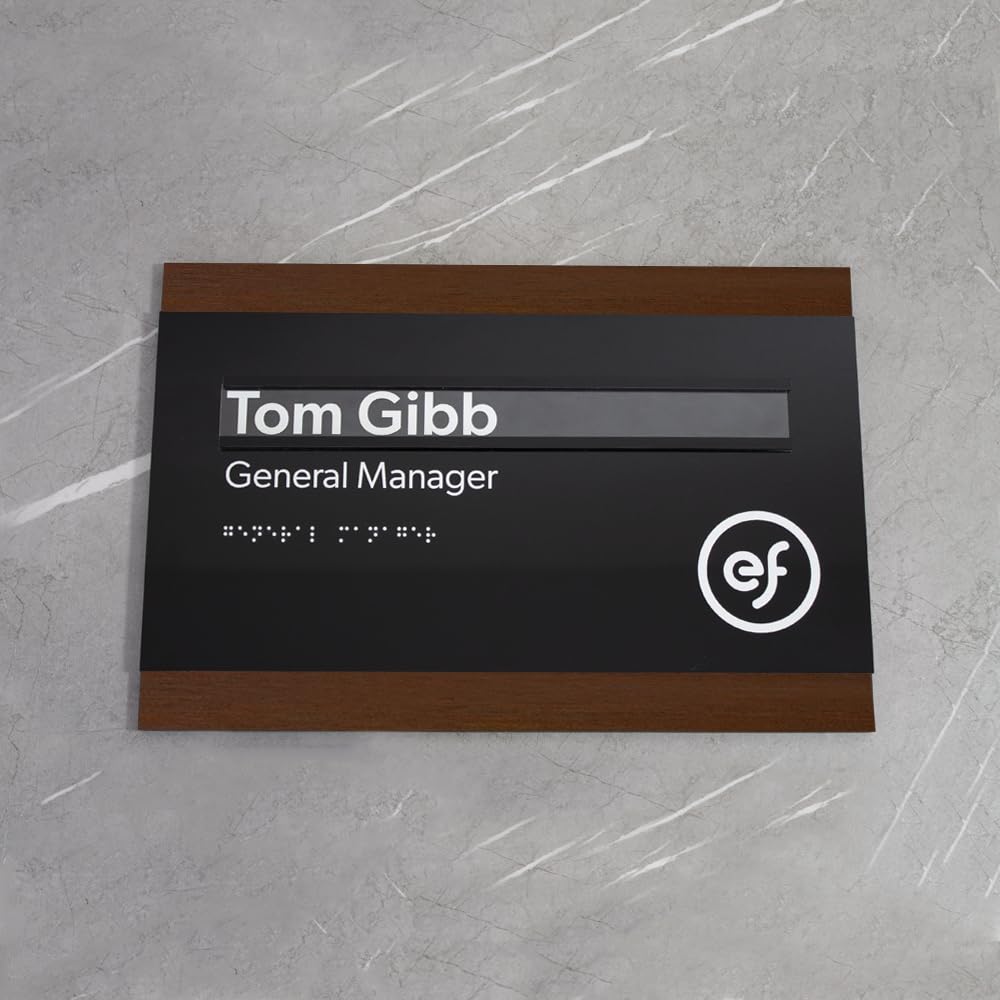 Custom Wood Nameplate Sign & Acrylic Replaceable Name Door Plate “Buro” Design