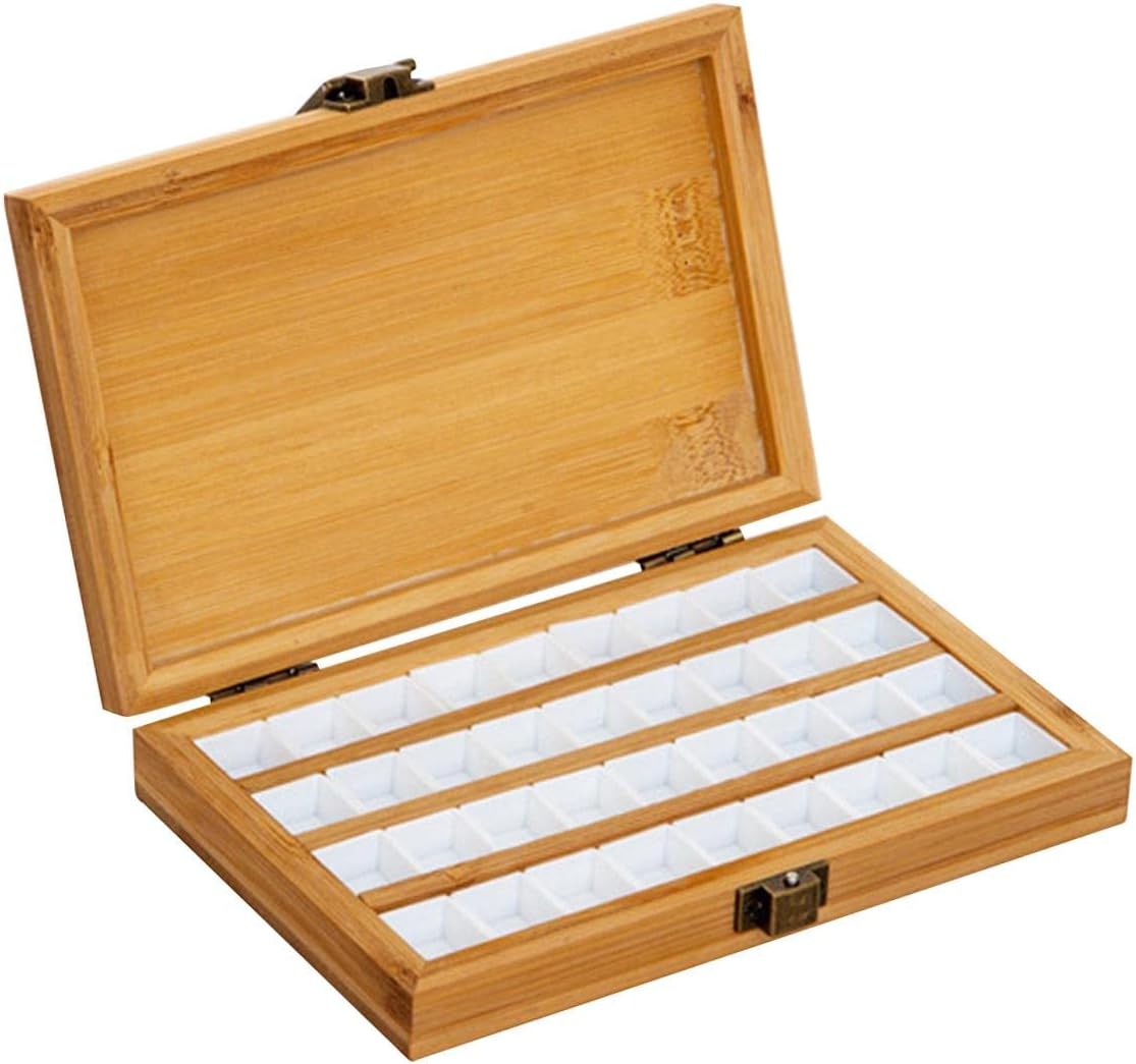 DYNWAVE Paleta de pintura de bambú vacía portátil, paleta duradera, gouache de madera con tapa, caja de pintura de acuarela para pintores, niños,