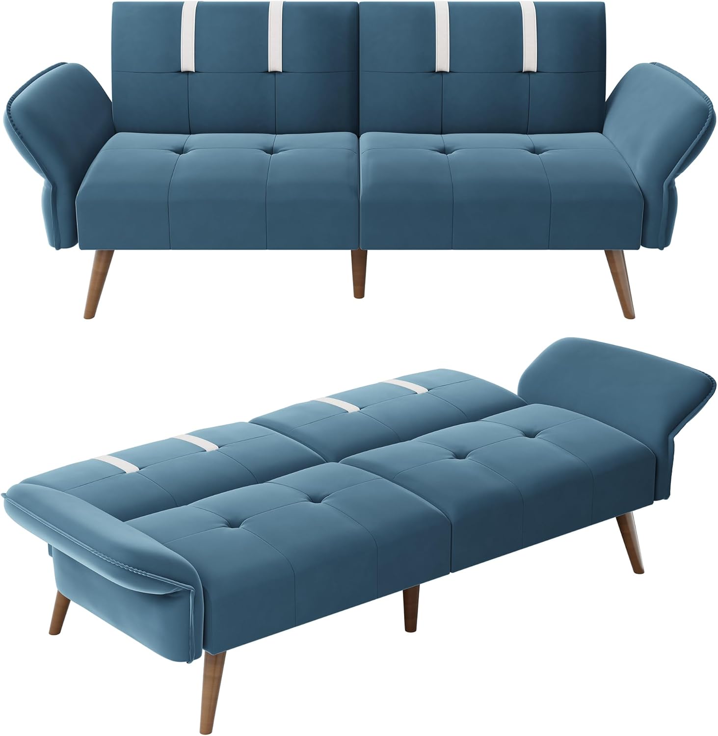 JAMFLY Sofá cama futón de terciopelo de 69 pulgadas, sofá cama convertible con reposabrazos y respaldo ajustables, moderno sofá biplaza para sala de