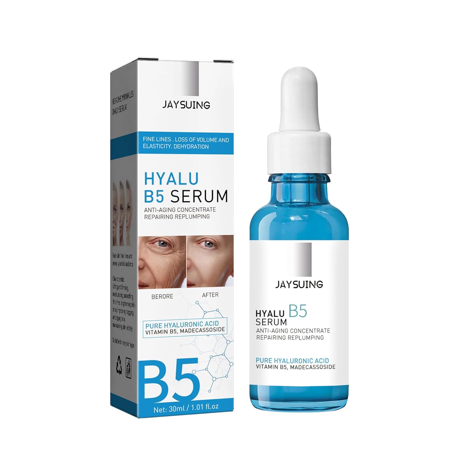Suero de ácido hialurónico puro B5 para cara, con vitamina B5, suero antienvejecimiento para líneas finas y arrugas, suero hidratante para rellenar