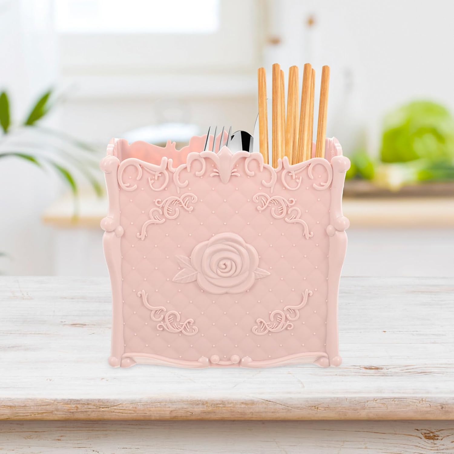 Alipis Soporte para utensilios de cocina, 2 compartimentos, organizador de utensilios, caja organizadora de almacenamiento para cucharas, tenedores,