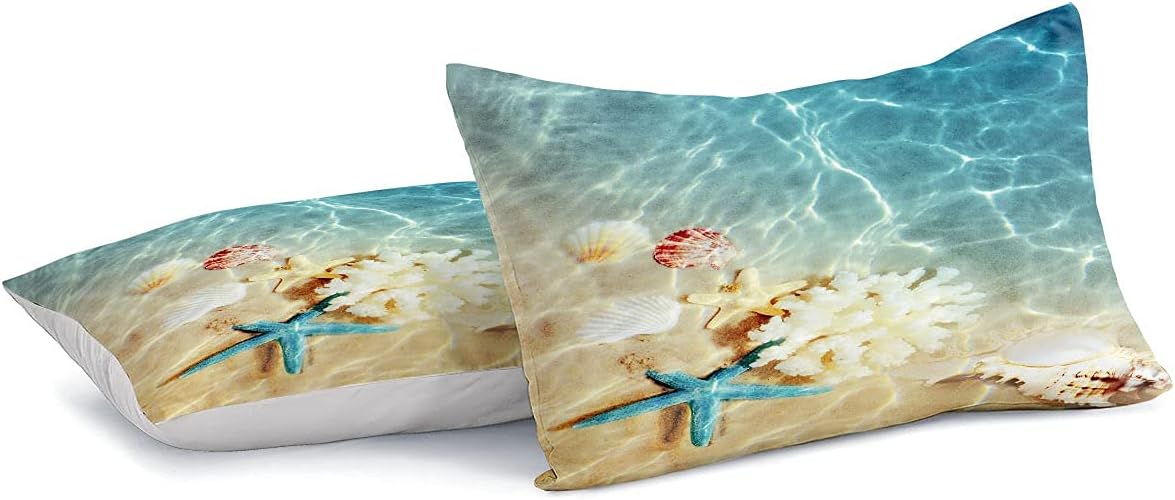 lris Bedding Juego de edredón de playa oceánica, juego de ropa de cama de moda verde azulado, patrón costero de naturaleza, juego de edredón de