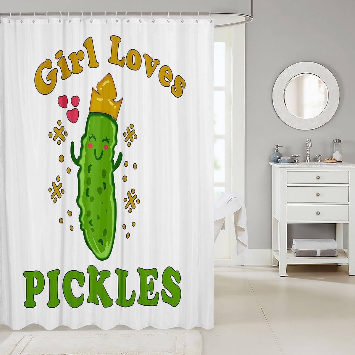 Pickles – Cortina de ducha para niños, bonita cortina de baño de dibujos animados para baño, para niñas, niños, adolescentes, decoración kawaii,