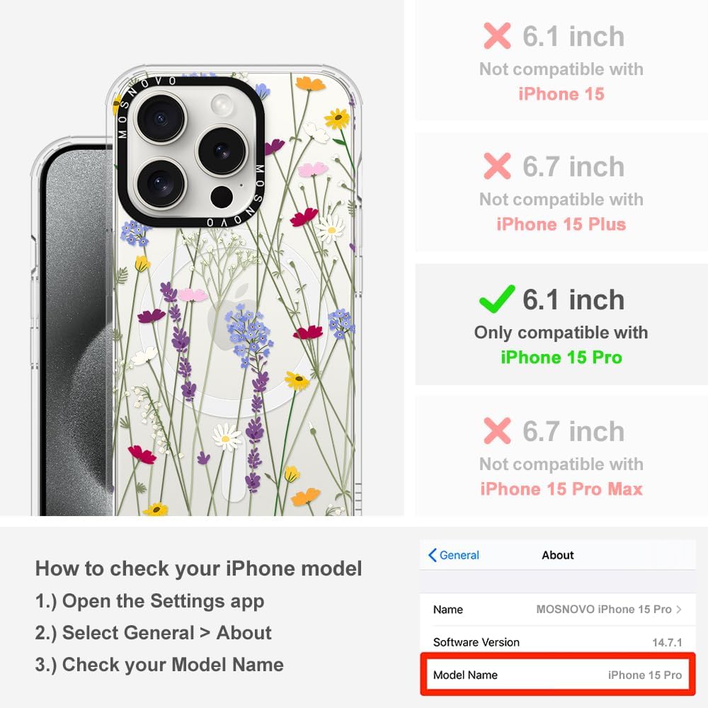 MOSNOVO Funda compatible con Magsafe diseñada para iPhone 15 Pro, Buffertech impacto de caída de 6.6 pies, parachoques protector de TPU a prueba de